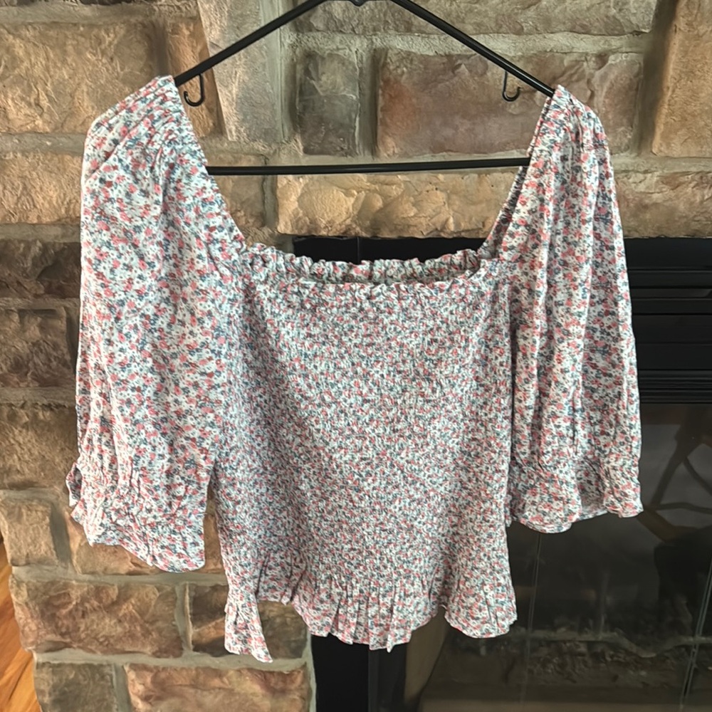 GAP Floral Off-Shoulder Blouse - Pink and White